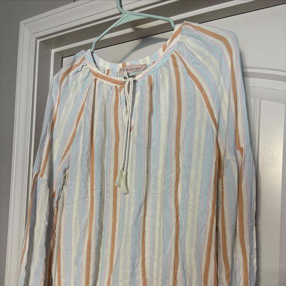 Philosophy Republic Clothing Long Sleeve Peasant Top Braided Tie Size Med